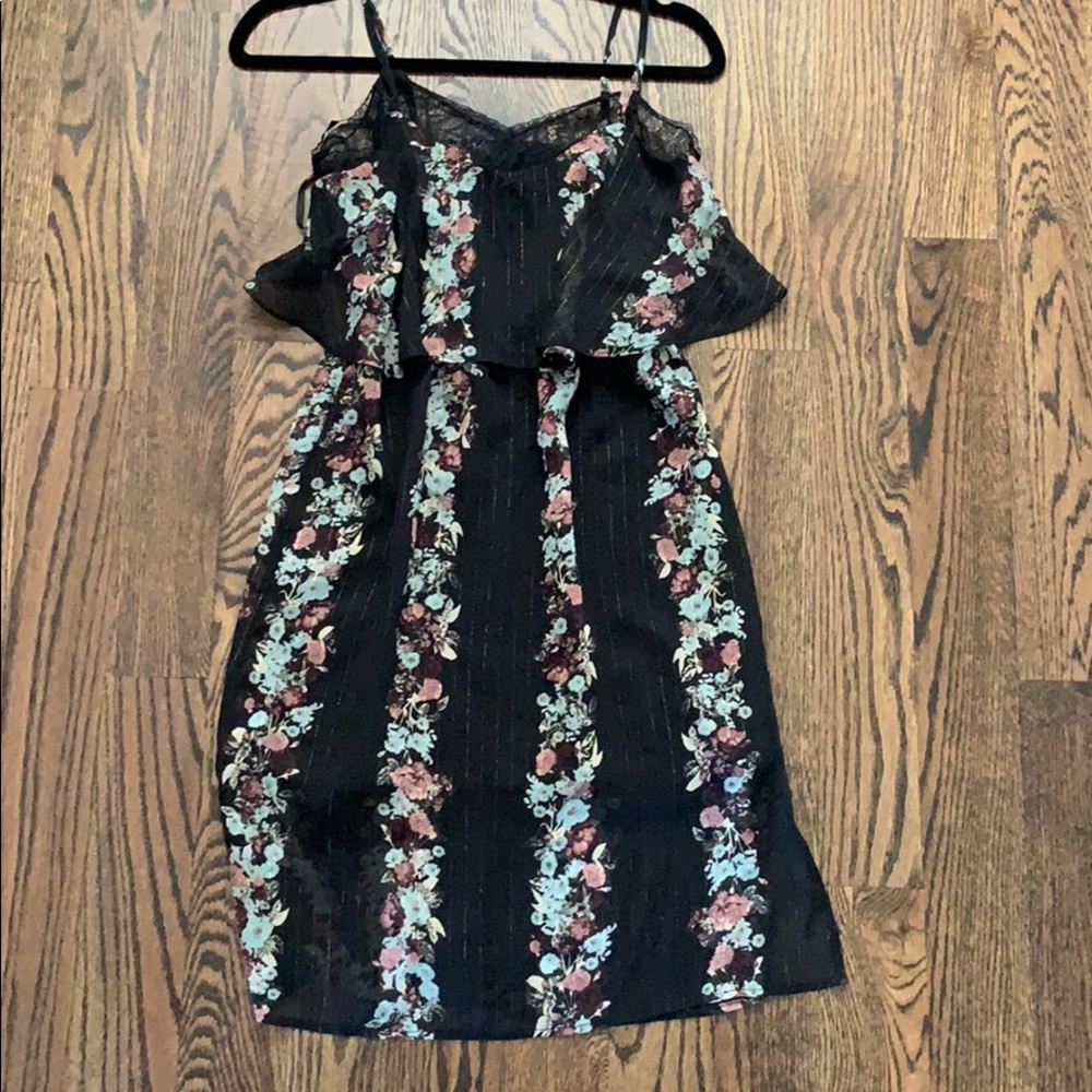 BCBGeneration Black Floral Midi Dress - Size XXS
